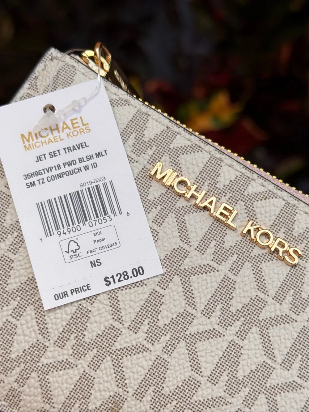 Michael Kors Jet Set Travel SM Coin ID Key Wallet MK Vanilla/Pink